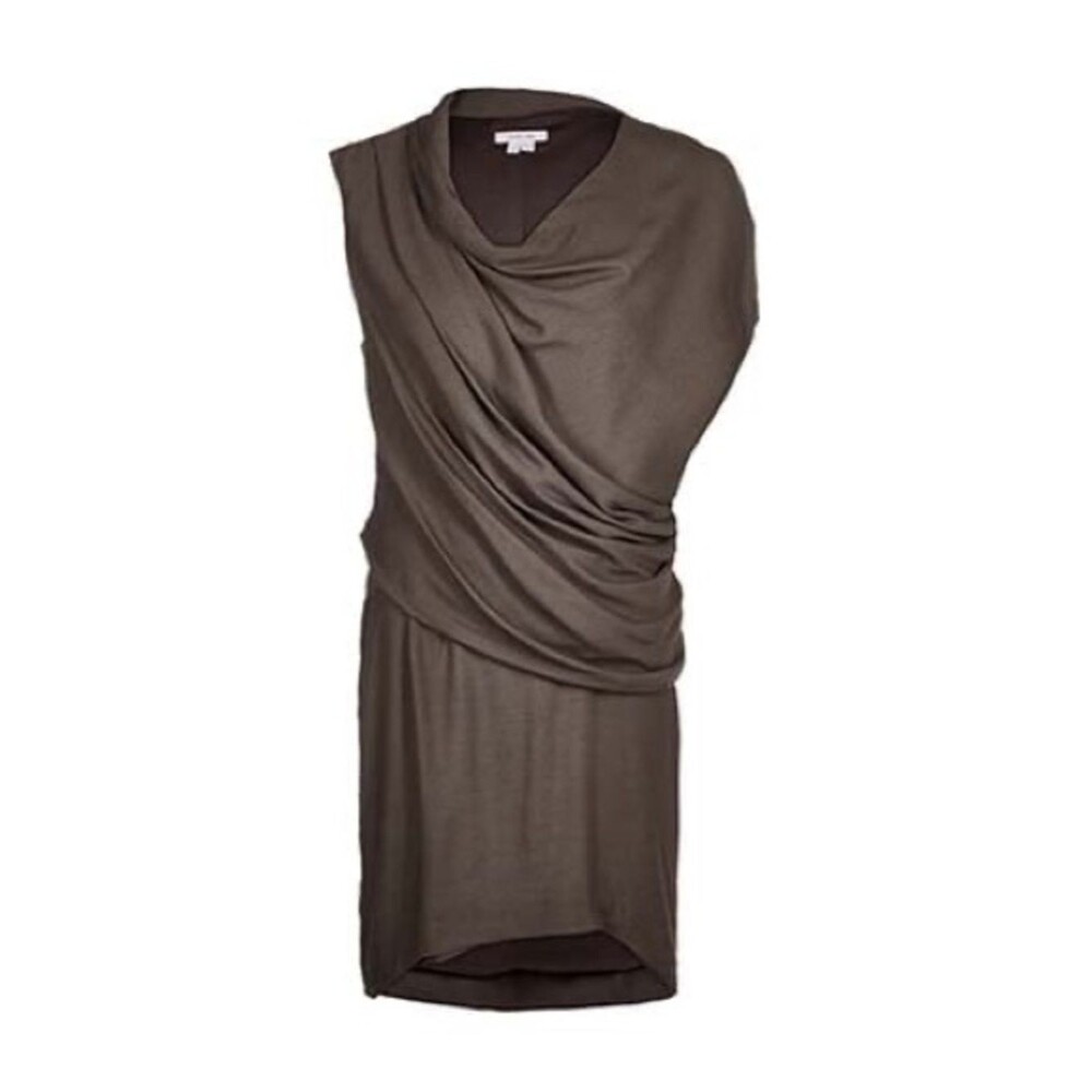 Helmut Lang Taupe-Brown Fluid Draped Cowl Neck Mini Dress 4 Office Siren
